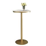 Moderner runder Marmor-Bar-Tresentisch, höhenverstellbar, hohe Oberseite, Cocktailtisch mit Schmiedeeisenrahmen, stabiler Sockel, einfach zu installieren, perfekt für Zuhause oder Veranstaltung
