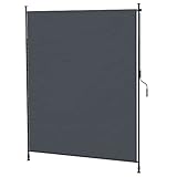 Outsunny Senkrechtmarkise,Vertikalmarkise mit Handkurbel, Wasserfest Sichtschutz, Einziehbares Sonnenschutz UV-beständig, Verstellbare Seitenmarkise, 200 x 215-305 cm für Balkon, Terrasse, Grau