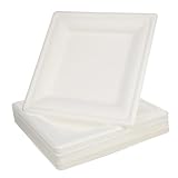 COLLBATH 50 Stück Einwegteller Weiße Quadratische Partyteller aus Zuckerrohrfasern Dicke Einwegplatten für Buffet Picknick Camping Robuste Servierplatten für Kuchen Snacks