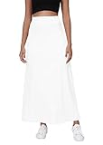 Damen Komfort Dickem A-Linie Hoch Taillie Maxi Rock Elastisch Taillebund Dehnbarem Strick Lang Röcke(M, Weiß)