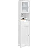 Yaheetech Badezimmerschrank Hochschrank Badschrank mit Schublade & 2 Türen und verstellbarem Einlegeboden Aufbewahrungsschrank Küchenschrank für Badezimmer/Wohnzimmer/Küche, 40 * 30 * 170 cm