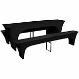 Xichuzi 3 Schonbezüge für Biertisch und Bänke Stretch Schwarz 220 x 70 x 80 cm, Biertischhussen-Set, Hussen Stehtische, Tischhussen, Stehtischhussen, Bierbankhussen, Buffettisch Hussen