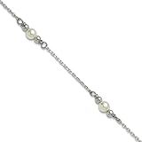 Fußkettchen für Damen, 0,8 mm, 925er-Sterlingsilber, polierte und perlige Acrylperle, 3 cm Verlängerung, 23 cm