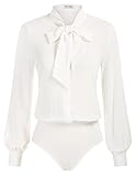 Kate Kasin Damen Elegant Lange Ärmel Hemdbluse mit Stehkragen Büroblusen Lässige Oberteile Weiß L
