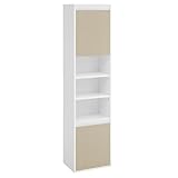 VASAGLE Badezimmerschrank, hoher Badschrank hängend, Türen mit Verstellbarer Öffnungsrichtung, 7 Fächer, 3 verstellbare Ablagen, 30 x 40 x 160 cm, wolkenweiß-naturbeige BBK762N01