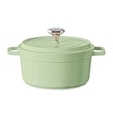 Emaille Aluguss Keramik Topf Backofengeeignet: Antihaftbe Pfanne Einfache Reinigung Brattopf Kitchen Schmortopf mit Deckel für Alle Herdarten (Grün, 4.75L)