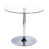 HFFAIWM Rund Glas Sockeltisch Mit Platte Glas Küche Esstisch 60/70/80cm Modern Rund 2-4 Sitzer Frühstücks-Bistrotisch Chrom Fuß(Size:70cm)