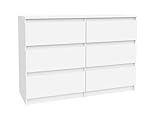 VBChome Kommode mit 6 Schubladen, Weiß, 120 x 39 x 81 cm, Grifflose Holz-Schubladenkommode, Moderner Mehrzweckschrank für Flur, Schlafzimmer, Wohnzimmer & Kinderzimmer, Einfache Montage