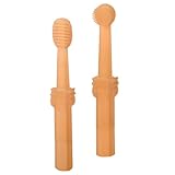 SOLUSTRE Tragbare Hundezahnbürste Satz mit Zwei Bürstenköpfen Flexible Silikon Zahnbürste für Welpen und Kleine Hunde Inklusive Aufbewahrungsbox für Tägliche Zahnpflege