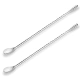 2 Stück Barlöffel Rühroffel 30cm Langer Cocktail Rührer Gin Löffel, Cocktaillöffel langer Griff Barlöffel Cocktail-Rührlöffel Gewindeform lange Rührlöffel Bar-Rührlöffel für Shaker hohe Tassen
