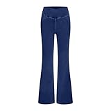 Bootcut Jeans Damen High Waist Hose Stretch Skinny Schlagjeans Bequem Jeanshosen Elegant Elastische Freizeithose Casual Fit Hose mit Elastischem Bund Pants mit Taschen Einfarbige Röhrenjeans