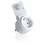 SEBSON Zwischenstecker PIR Bewegungsmelder, drehbarer Sensor, Schuko Stecker 230V, Steckdose programmierbar, max. 1000W LED geeignet - Steckdosenadapter, Weiß