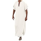 Generisch Herren Gebetskleidung für Männe Langarm Muslim Kaftan Muslimische Kleider Männer Abaya Dubai Robe Sommer Mit Taschen Seite Split Universal Fit Kleidung Jelaba Hemd