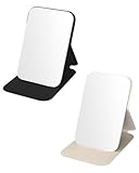 JUKOTA 2 Stück Reisespiegel Klappspiegel Faltbarer Spiegel mit Kortikale Schale Tragbares uhd Geeignet für Zuhause und Unterwegs Auch Als Geschenk Erhältlich 107mm*70mm Schwarz+beige