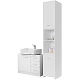 Casaria® Badmöbel Set Weiß Waschbeckenunterschrank & Badezimmerhochschrank Unterschrank Hochschrank Bad Regal Holz