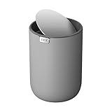 EKO Mini Tischmülleimer mit Schwingdeckel, 1,5 Liter Kosmetikeimer, kleiner Schreibtisch-Mülleimer, runder Tischabfalleimer für Büro, Bad, Schreibtisch, Schlafzimmer (Grau)