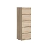 FORTE Chelsea Kommode 40 50, Schmale Kommode mit 5 Schubladen, Modernes Sideboard, Holzwerkstoff, Sonoma Eiche Holzdekor, 41,8 cm breit x 128 cm hoch x 42,2 cm tief