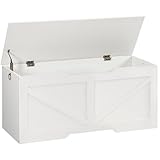 HOOBRO Truhen, Sitzbank mit Stauraum, Spielzeugkiste mit Deckel, Truhenbank, aufbewahrungsbox, 2 Ringen, 110cm, Robust, Stabil, für Kinder, Flur, Wohnzimmer, Weiß EWT772CW01