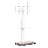 FITUEYES TV Bodenständer Rollbar mit Holzablage TV Standfuß TV Ständer Fernsehstand mit Rollen höhenverstellbar schwenkbar für 32 bis 70 Zoll Flachbildschirm bis zu 40kg. Max. VESA. 400 * 600