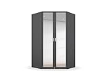 Rauch Möbel Bremen Eckschrank Kleiderschrank Schrank in Grau Metallic, Schwarz, mit Spiegel 2-türig inklusive Zubehörpaket Basic 1 Kleiderstange, 9 Einlegeböden BxHxT 117x199x117 cm