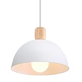iDEGU Ø20cm Hängelampe Retro E27 LED Hängeleuchte Moderne Skandinavisch Deckenleuchte aus Metall Holz Pendelleuchte für Schlafzimmer Esszimmer Küche Restaurant (Weiß, 1 Stück)