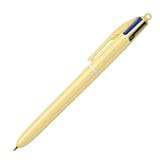BIC - 1 Kugelschreiber mit 4 klassischen Farben (Schwarz, Blau, Grün und Rot) – Pastellgelb – mittlere Spitze: 1 mm
