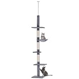 PawHut Kratzbaum Deckenhoch höhenverstellbar, Stabiler Katzenbaum mit Sisalsäulen, Katzen Kletterbaum, Grau, 40 x 34 x 230-260 cm