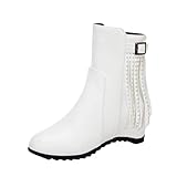 Einfarbige Damen-Lederquaste mit Gürtelschnalle, seitlicher Reißverschluss, innere Erhöhung, kurze Stiefel Mädchen 37