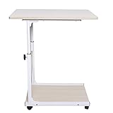 50 x 35 cm, weißer Maple, Rolltisch, für Bett, Sofa, Beistelltisch, Schreibtisch, mobil, höhenverstellbar 55 – 80 cm, Computertisch, 4 Rollen, abschließbar, Beistelltisch für Schlafzimmer, Sofa