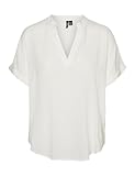 VERO MODA Damen Top Casual Splitneck umgeschlagene Ärmelbündchen Bluse Kurzarm, Farben:Weiß, Größe:M