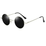 SKIPTHYBER Sonnenbrille Herren Damen, Rund Polarisiert brille, Polarisiert Premium Metallrahmen Sonnenbrille, Klassische Retro Brille UV400 Schutz Retro Vintage Hippie Steampunk Brille Unisex