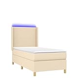 Genérico Wenjingqi 3138674 Boxspringbett, Matratze und LED-Lichter, Stoff, cremefarben, 80 x 200 cm