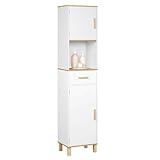 EUGAD Badezimmerschrank,Hochschrank, Badschrank mit 5 Fächern 1 Schublade, weiße Kommode im Badezimmer, Schrank mit verstellbaren Trennwänden, weiß 40x180x30 cm