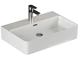 Aqua Bagno Keramik Waschbecken 60cm, Modernes Design für Bad & Gäste-WC, Aufsatzwaschbecken weiß