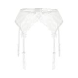 Spitze Strumpfband Vorne Oberschenkel hoch, Frauen Braut Dessous Sexy Kurze Unterwäsche Fischnetz Unterhose Dessous(Weiss,XL)