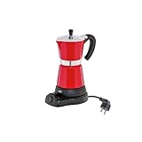 cilio Espressokocher CLASSICO für 6 Tassen / elektrisch 480W / Ø 11,5 cm Höhe: 25 cm / Aluminium / Rot / integrierte Herdplatte / mit Warmhaltefunktion und Reduziersieb / für Reisen oder Camping