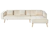 Ecksofa linksseitig Retro Stil Samtstoff hellbeige mit Zierkissen Vadso