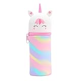 Federmäppchen Mädchen, 2-in-1 Kawaii Federmäppchen Einhorn, Schulmäppchen aus weichem Silikon, Stifte Mäppchen Mädchen, Cartoon Federmäppchen mit Reißverschluss für Kinder Schulbedarf (Weiß)