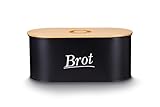 Nouvu - Brotkasten ideal zur Brotaufbewahrung - Maße der Brotbox: 36 x 17,6 x 15,5 cm - Brotkasten Schwarz mit multifunktionalem Bambusdeckel