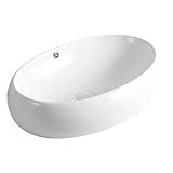 XTEDJ Modernes ovales Keramikwaschbecken, Weißglanz, Keramikwaschbecken, Waschtisch, Aufsatzwaschbecken, Garderobenwaschbecken aus Keramik für Badezimmer Waschtisch und Toilette, 60X40X15CM