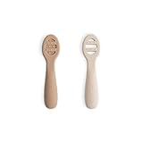 mushie Silikon Esslernlöffel | Babylöffel 2er Pack Lernlöffel zum selber essen | Natural/Shifting Sand