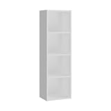 Panana 4-Tier Bücherregal, Bücherschrank schmal, Würfelregal, Modernes offenes Regal, Aufbewahrungsregale und Präsentationsregale für Wohnzimmer, Home Office, Schlafzimmer (Weiß, 4-Tier)