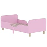 AIYAPLAY Kinderbett mit Rausfallschutz, Lattenrost, 140 x 70 cm Jugendbett mit Kopf- und Fußteil, Einzelbett aus Holz, Holzbett für Mädchen und Jungen, Rosa