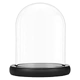 BELLE VOUS Glasglocke Deko mit Schwarzem Holzsockel - 19,5 cm Hoch - Klare Dekorative Glocke aus Glas mit Tablett für Lichterketten, Tafelschmuck und Antiquitäten