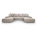 Lookway Modernes Ecksofa LAVIO U mit Schlaffunktion und Bettkasten – Großes U-Form Sofa mit Bettfunktion, Länge 150x290 cm, Breite 348 cm, Komfort Wohnlandschaft mit Stauraum (Beige - Anafi 22)