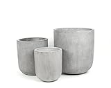 Teramico Pflanzgefäß Blumentopf Übertopf Rund für den Außenbereich aus Leicht-Beton - Sehr hochwertig - Handarbeit (24cm x 27cm, Beton Grau Hoch)