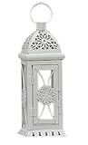 Dekorative Kerzenlaterne, 26cm hoch Vintage-Stil hängende Laterne für LED Kerzen Outdoor Grablaterne, Metall Laternen für Kerzen Deko, Gehärtetem Glas Party, Hochzeiten(Weiß)