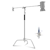 NEEWER C-Ständer mit Galgenarm, 100% Edelstahl, maximale Höhe 330 cm, Luftkissen, robuster Fotografie-Lichtständer mit 128 cm Haltearm für Monolight-Softbox-Reflektor
