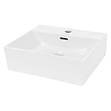 ECD Germany Waschbecken Waschtisch 415x360x130 mm aus Keramik Eckig Weiß - Aufsatzbecken Aufsatzwaschbecken Handwaschbecken Aufsatzwaschtisch Spülbecken Becken Wasserfall Waschschale Waschschüssel