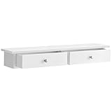 SONGMICS Wandregal, Schweberegal mit 2 Schubladen, bis 15 kg belastbar, 15 x 65 x 10 cm, für Flur, Wohnzimmer, Büro, einfache Montage, platzsparend, modern, weiß LWS65WT
